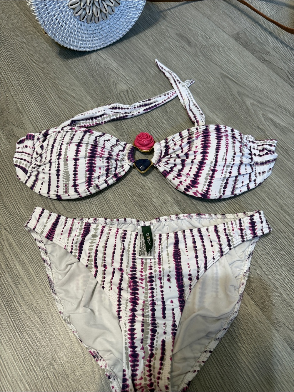 Despi Striped Purple and White Two-Piece Bikini size medium